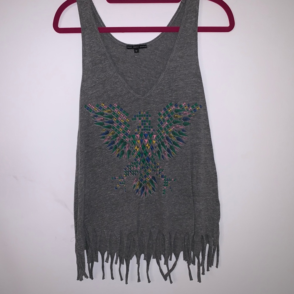 UO Printed Tank Top with Fringe Bottom